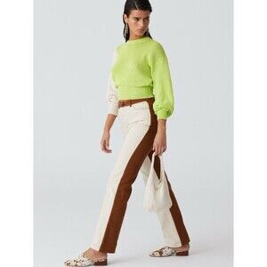 Paloma Wool Dax Pants Tan Brown Contrast Straight Leg Trousers Size 38